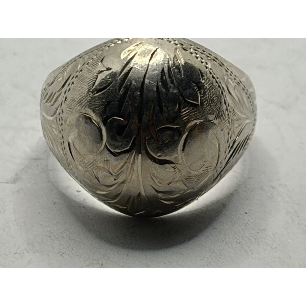Sterling Silver Filigree Dome etched Ring -size  6.5,  925